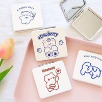 Nouveau miroir de maquillage pliable double face de poche pour étudiant, avec cadre en plastique et motif de dessin animé lapin et ours