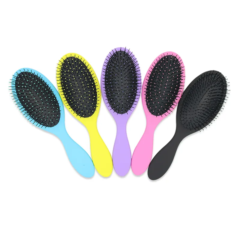 MJ Custom Logo 5 color Nylon Bristle Detangling Hair Brush Wet And Dry Straight Curly Hair Makeup Brush