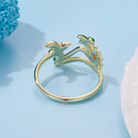 Anillo Abierto de Plata de Ley 925 con Diseño de Pez Payaso, Joyería Original con Temática Oceánica, Anillos Ajustables con Diseño de Pez Coral, Regalo de Playa para Mujeres y Niñas BSR760