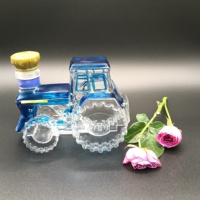 Bouteille en verre en forme de tracteur bleu 500 ml – Contenant fantaisie pour spiritueux en forme de véhicule – Bouteille créative pour whisky et vodka en forme de machine agricole