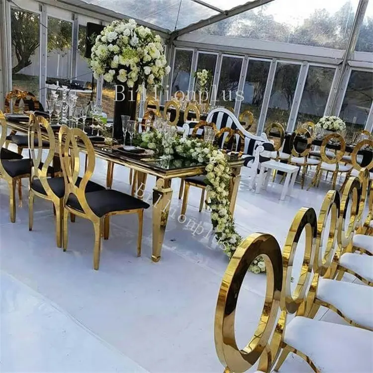 High End wedding Stainless Steel black tempered glass top luxury glass mirrored dining room table