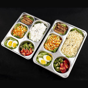 Großhandel Custom Food <span class=keywords><strong>Tray</strong></span> Edelstahl Teller Sets Geschirr 5 Fach Food Carrier mit Deckel - Product Image 5
