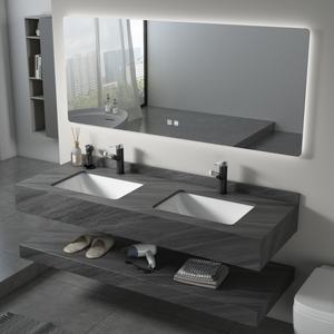 <span class=keywords><strong>Meuble</strong></span> de salle de bain moderne à deux niveaux en pierre de roche, <span class=keywords><strong>lavabo</strong></span> en céramique, miroir LED, <span class=keywords><strong>lavabo</strong></span> mural, armoire - Product Image 4