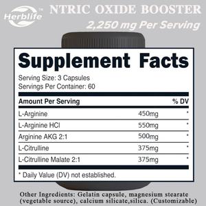 OEM Hot Sale- Customizable - Sports Supplement - Nitric Oxide Booster 2250mg, 180 Capsules - Gluten Free and Non-GMO - Product Image 4