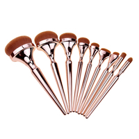 Ensemble de pinceaux de maquillage professionnel 9 pièces le plus populaire – Luxe, taille fine, pour fond de teint et contour, or rose