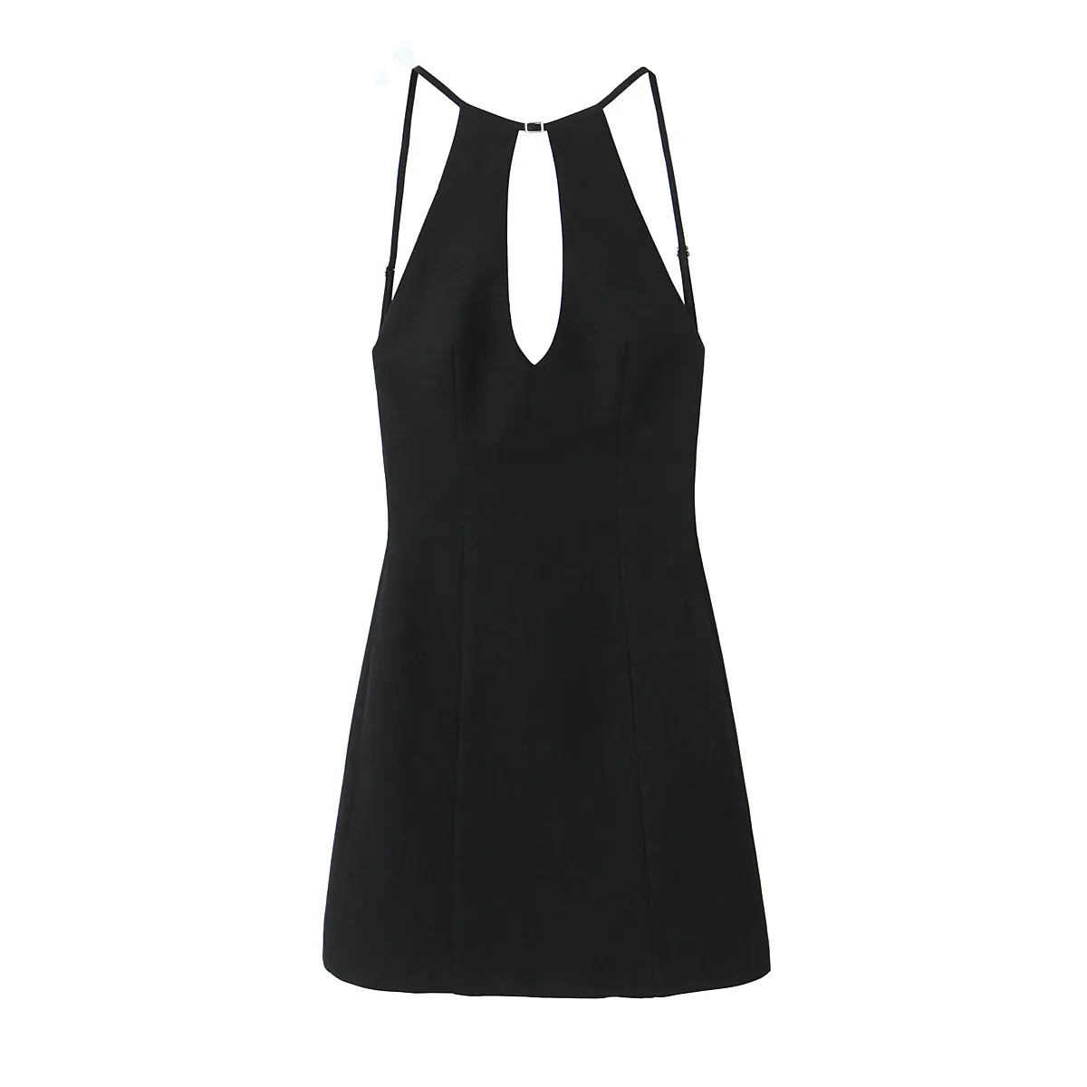 Mini vestido de moda casual sin mangas de color negro ahuecado en la espalda para mujer