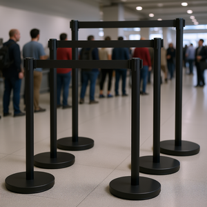 Barrières de contrôle de foule à base solide 6,6 pieds, noires, avec ceintures rétractables, ensemble de poteaux de séparation en acier - Product Image 2