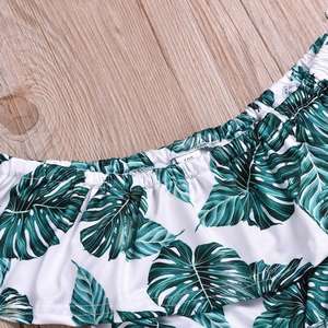 Ropa de Verano, Mono con Estampado de Hojas y Hombros Descubiertos para Niña, Pantalones Anchos de Cintura Alta, Traje para el Sol, Mono para Bebé Niña - Product Image 4