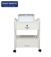 Chariot de rangement mobile blanc pour salon de manucure et de beauté avec 2 tiroirs, étagère ouverte, verrou et roulettes