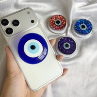Support de téléphone portable magnétique ajustable avec paillettes bleues motif œil porte-bonheur, design gothique universel, support portable pour téléphone portable
