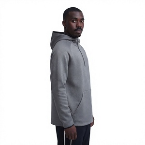 Sweat à capuche zippé gris uni pour homme, en molleton bouclette à séchage rapide, coupe classique, idéal pour la course et le jogging - Product Image 4