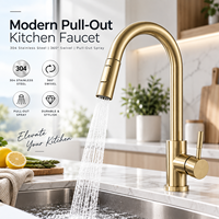 Vente directe transfrontalière fabricant : Évier de cuisine moderne et simple en alliage, avec robinet extractible chaud/froid à double sortie, en céramique
