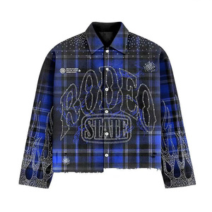 Tùy Chỉnh Người Đàn Ông Của Lỏng Phù Hợp Flannel Áo Sơ Mi Dài Tay Áo Long Lanh Ngọc Trai Rhinestone Thêu Nút Sọc In Ấn Giản Dị Dệt Kim - Product Image 5