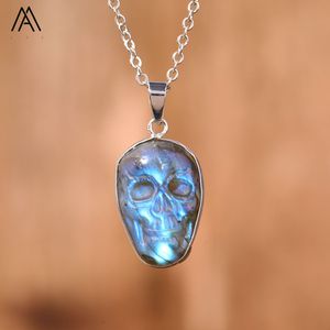 Flash Labradorite vòng cổ, khắc Sọ Đầu Mặt dây chuyền chữa bệnh người đàn ông đồ trang sức món quà sinh nhật - Product Image 5