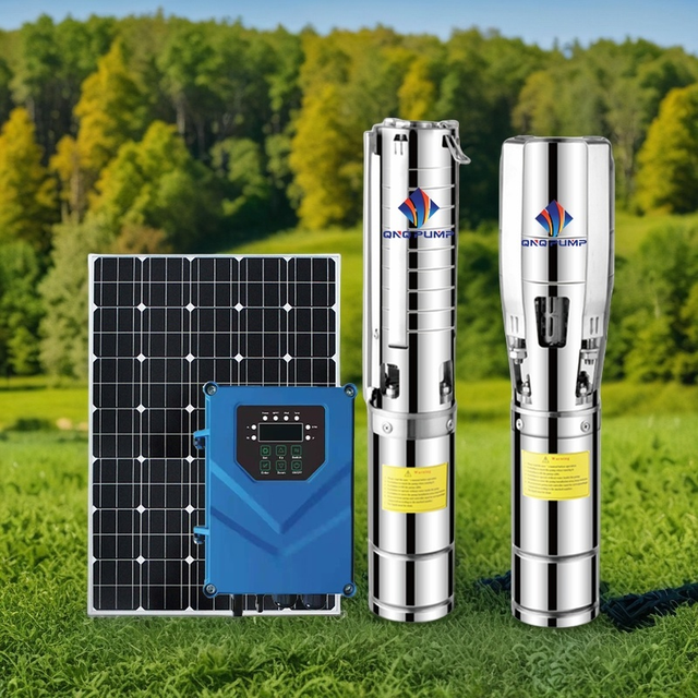 QNQ PUMP Bomba De Agua Solar Dc96V Borehole Pumps Submersible Dc Solar Water Pump With Solar Panel
