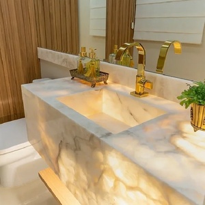Lavello singolo naturale dell'agata bianca su ordinazione per i bagni dell'hotel il tavolo di vanità del bacino con la scrivania di trucco & la scrivania di vanità di Dressing - Product Image 3