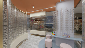 ชั้นวางแว่นตาสมัยใหม่พร้อมกระจกหลังกรอบสีทอง ตู้โชว์ร้านค้าปลีกแว่นตา ไฟ LED แถบแสง - Product Image 5