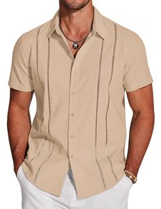 Camisa de Hombre de Manga Corta Estilo <span class=keywords><strong>Guayabera</strong></span>, Tela de Lino, Cierre de Botones, Informal de Playa para Verano, Ligera - Product Image 1
