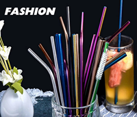 Vente en gros de pailles colorées réutilisables en acier inoxydable 304 personnalisées, accessoires pour boissons, ensemble de 4 pièces de pailles en métal