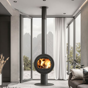Poêle à bois <span class=keywords><strong>suspendu</strong></span> autoportant en acier <span class=keywords><strong>moderne</strong></span> pour intérieur avec fenêtre circulaire en verre, design unique pour salon - Product Image 2