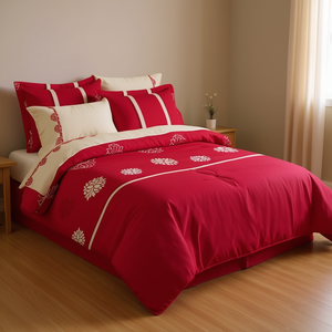 Juego de Funda de Edredón Catalina Roja Tamaño Queen, 9 Piezas, Bordado Floral, Ropa de Cama de Poliéster para Uso Doméstico - Product Image 2