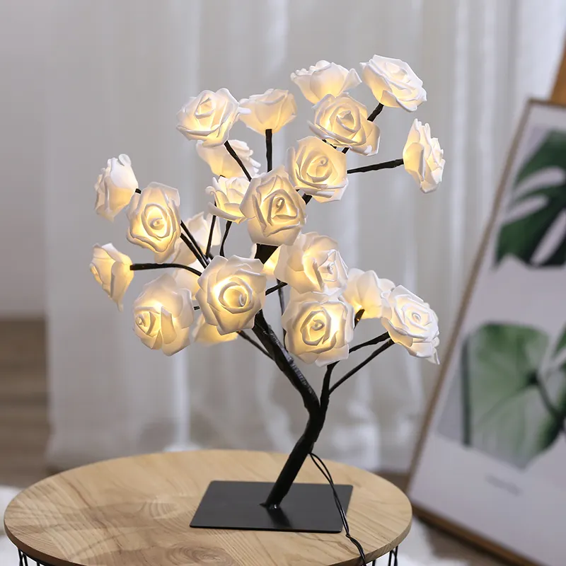 Mode coloré Led Rose arbre lampe fleur lampe décoration de table pour fête de vacances mariage cadeau de noël chambre d'hôtel