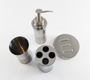 Bicchiere in <span class=keywords><strong>Acciaio</strong></span> Inox Bottiglia di Lozione Spazzolino Da Denti Supporto Piatto di Sapone Toilet Brush Holder 5pcs accessori per il Bagno per Uso Domestico - Product Image 3