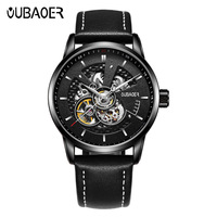 Montre mécanique automatique squelette de luxe Oubaoer pour homme avec bracelet en cuir bleu – Vente en gros usine