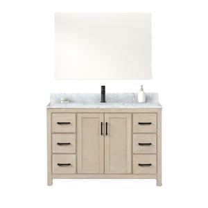 Meuble-lavabo de salle de bain en bois massif et contreplaqué, style transitionnel, en chêne laitier, avec vasque en céramique, résistant à l'eau, fabriqué au Vietnam - Product Image 1