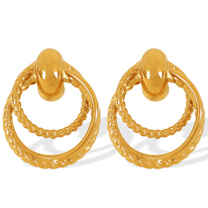 Pendientes de aro de doble espiral de estilo europeo, chapados en oro, de acero de titanio para mujer, joyería de moda para fiesta EH623 - Product Image 5