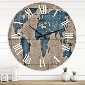 Weltkarte Uhr Alte und antike stille Wohnzimmer Schlafzimmer Büro MDF Holz benutzer definierte Wanduhren