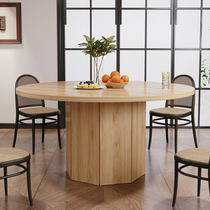 Bàn ăn tròn 4 chỗ ngồi, xuất xưởng trực tiếp, bàn ăn gỗ hiện đại với chân đế hình bát giác, bàn ăn tròn phòng bếp - Product Image 4