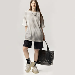 Camiseta holgada de moda de talla grande Retro lavado 100% algodón manga corta de gran tamaño hombro caído mujeres hombres camisetas Unisex - Product Image 3