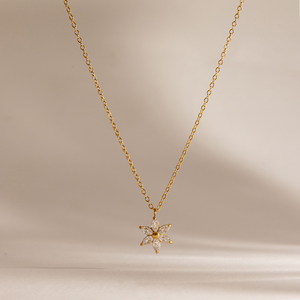Collier pendentif fleur à six pétales en zircon <span class=keywords><strong>marquise</strong></span> plaqué or 18 carats en acier inoxydable J&D Jewelry pour femmes - Product Image 6