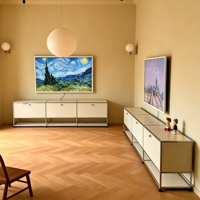 Meuble TV - Unité de rangement modulaire moderne en acier inoxydable avec panneaux réglables, support au sol pour petits salons