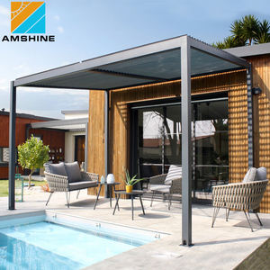 La pérgola moderna más popular para patio, pérgola <span class=keywords><strong>con</strong></span> persianas <span class=keywords><strong>de</strong></span> aluminio ajustable para exteriores <span class=keywords><strong>con</strong></span> <span class=keywords><strong>cortinas</strong></span> y puertas correderas - Product Image 6