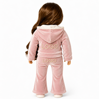 Ensemble de survêtement rose en velours personnalisé avec capuche, veste à logo décorée de perles et pantalon évasé pour poupée de mode de 18 pouces