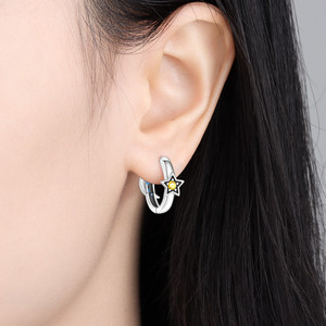 Orecchini Pendenti a Cerchio Asimmetrici con Stella e Luna, con Cristalli CZ Blu e Gialli, Stile Celestiale Gotico Vintage Spaziale Trendy e alla <span class=keywords><strong>Moda</strong></span> - Product Image 6