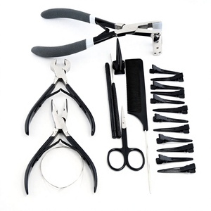 Kit d'outils d'extension de cheveux couleur pantone noir tout-en-un Micro liens ruban dans les extensions pince coupe kératine clips sectionnement - Product Image 1