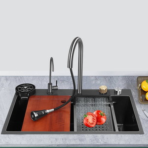 Multi-function Large Handmade SUS304 Stainless Steel Intelligent High and <strong>Low</strong> Step Wash Kitchen <strong>Sink</strong> With Cup Rinser - Product Image 1