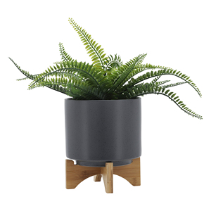 Vaso in ceramica opaca con supporto in legno per decorazioni domestiche, tavolo, ingresso, patio, giardino - Product Image 3