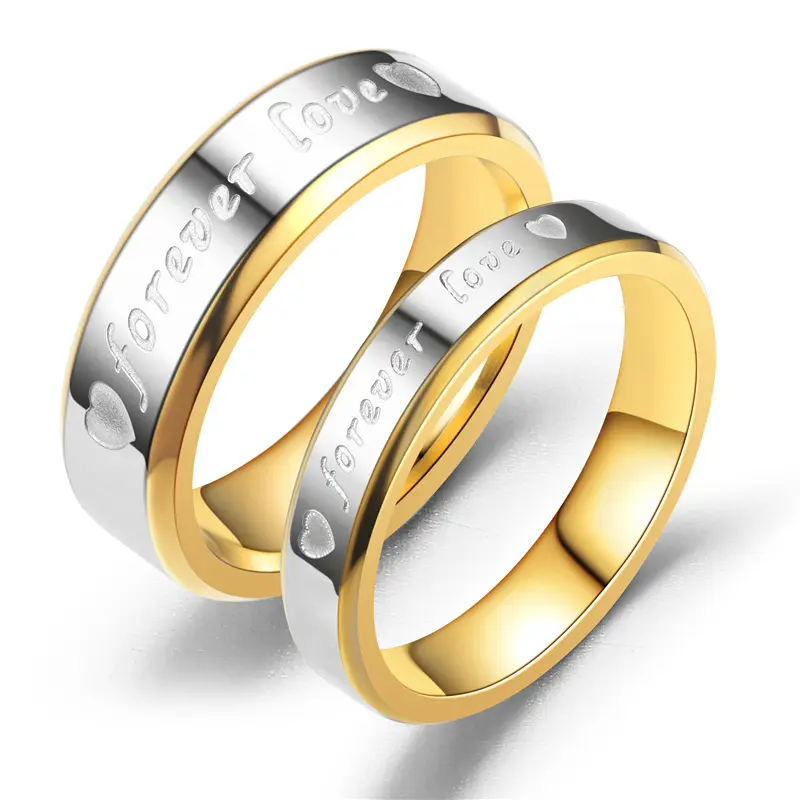Ucuz fiyat moda 18K altın paslanmaz çelik parmak nişan düğün kalp sonsuza aşk çift yüzük toptan
