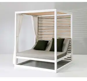 럭셔리 호텔 나무 daybed sunbed 야외 chaise 야외 daybed 모기장 정원 가구 야외 daybed