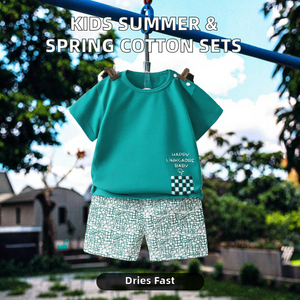 Conjunto de ropa de verano para niños al por mayor, 2 uds., camisetas de manga corta y pijamas de algodón para niños, estilo informal - Product Image 2