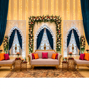 Royal Mughal Style Wedding Stage Backdrop Arch <b>Panel</b> At Factory Price Traditional Moroccan-Inspired Stage Decor <b>Mirror</b> <b>Panels</b> - Product Image 1