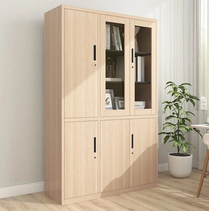 Armoire <span class=keywords><strong>de</strong></span> <span class=keywords><strong>rangement</strong></span> en acier durable, armoire métallique en acier laminé à froid avec porte en verre, porte en acier, couleur <span class=keywords><strong>bois</strong></span> naturel - Product Image 1