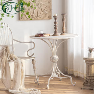 American Country Style Wrought Iron Side <b>Table</b> Round Wood Top Distressed Paint Console <b>Table</b> Living Room Coffee <b>Table</b> - Product Image 1