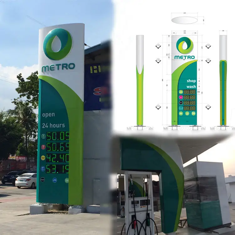Distributeur de carburant en acier inoxydable, station de prix led, signes numériques, pour station essence