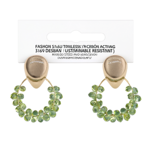 Fashion <b>Stud</b> <b>Earrings</b> 316L Stainless Steel PVD Gold Plating Green Gemstone Hoop Design Sustainable Resistant Jewelry - Product Image 2