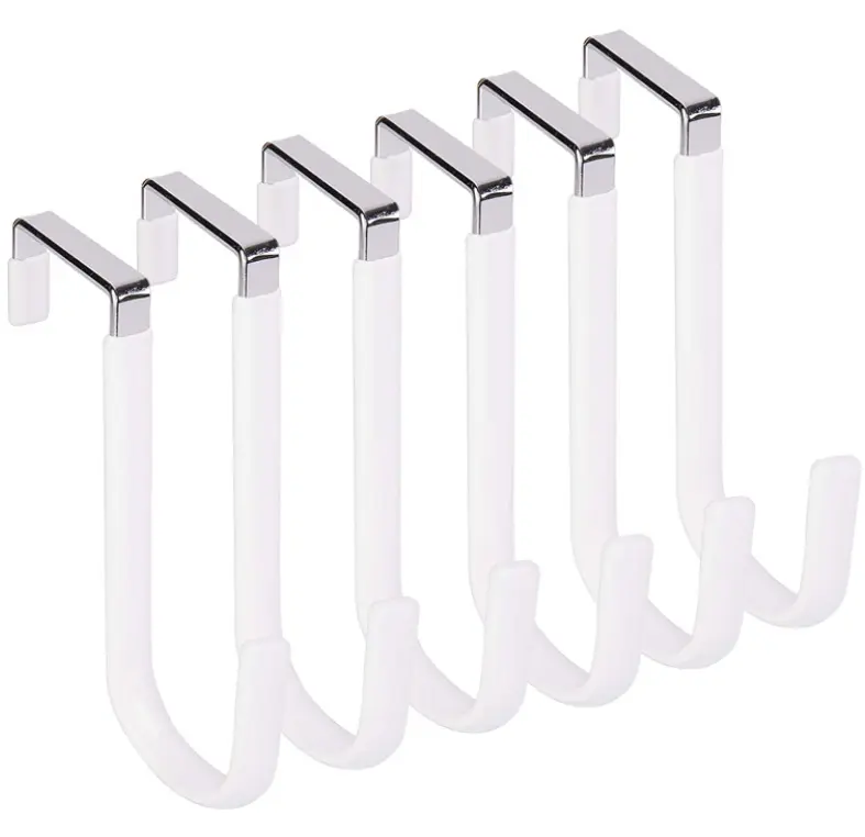 1 to 8-Pack Flexible Detachable Multifunction Door Hanger White Soft Rubber Surface Metal Hooks for Indoor Hanging Rustic Design